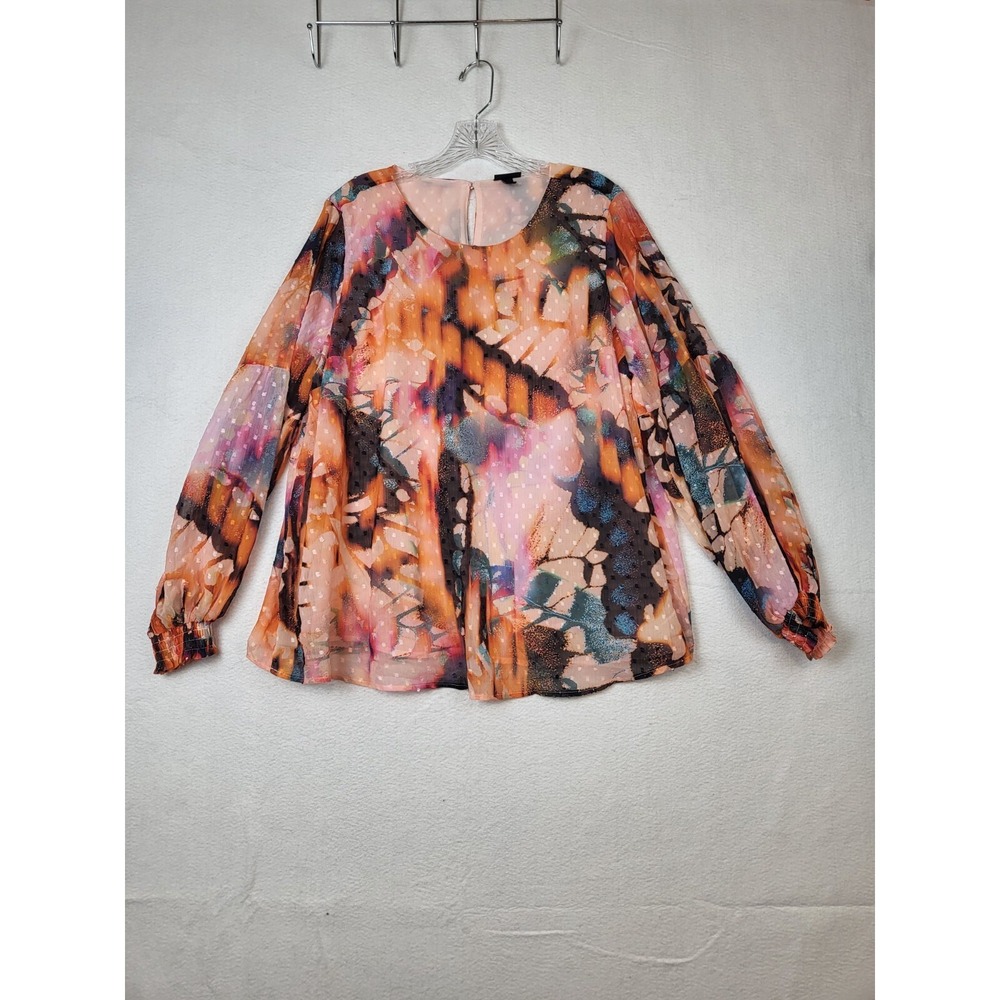 TORRID MULTI COLORED FLORAL LONG SLEEVE BLOUSE TOP‎ ROUND NECK SIZE 0 LARGE 12